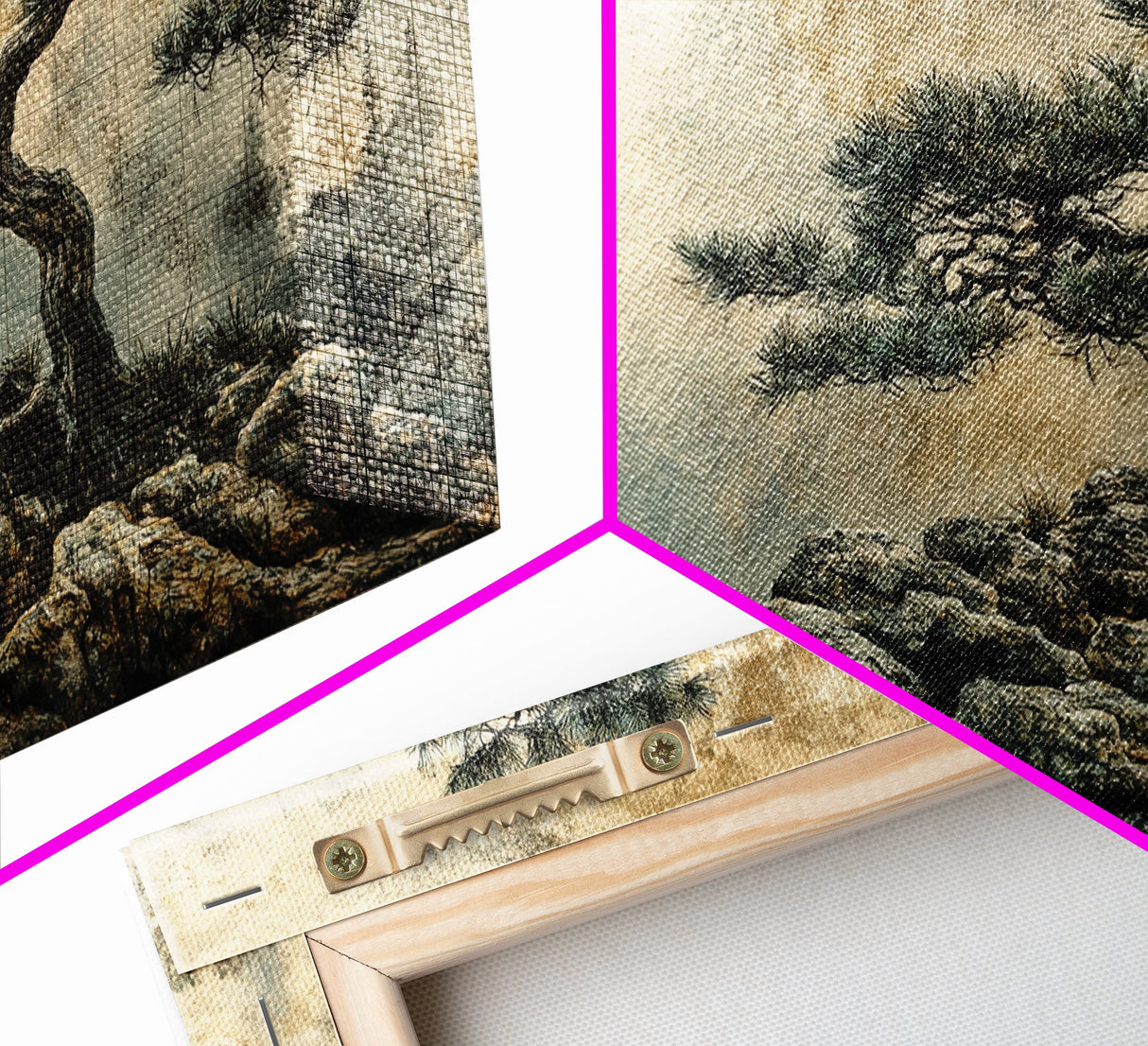 Pine Tree on Rocks Canvas Print Rustic Wall Art Wabi Sabi Minimalist Artwork Zen Art Bedroom Decor Horizontal Landscape Painting