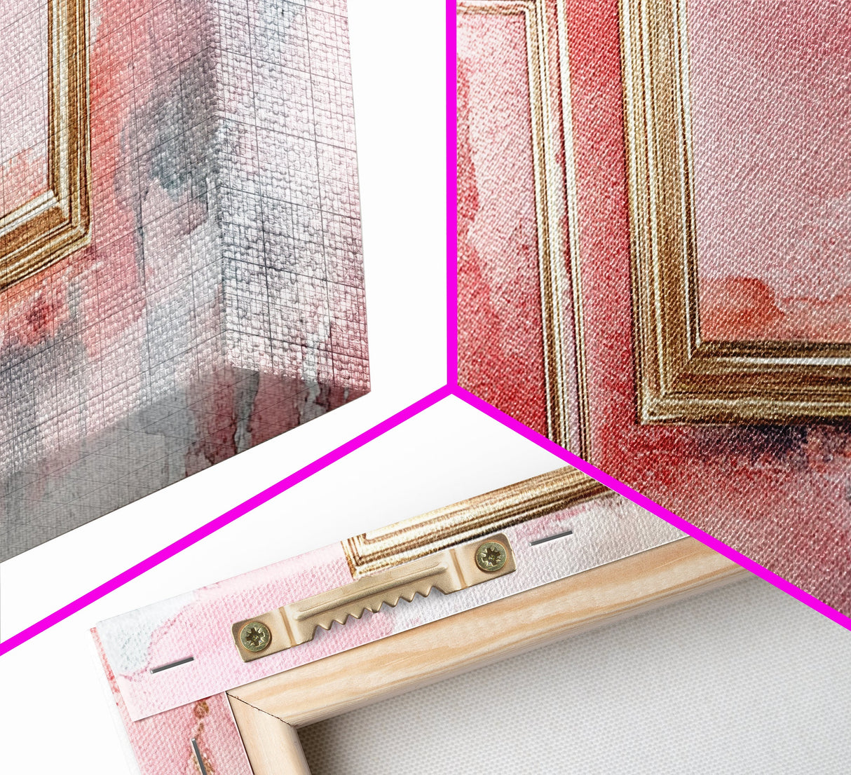 Gold Frame Abstract Framed Canvas Print Featuring Pink Abstract Art and Whimsical Art Light Pink Wall Art Minimalist Rustic Decor