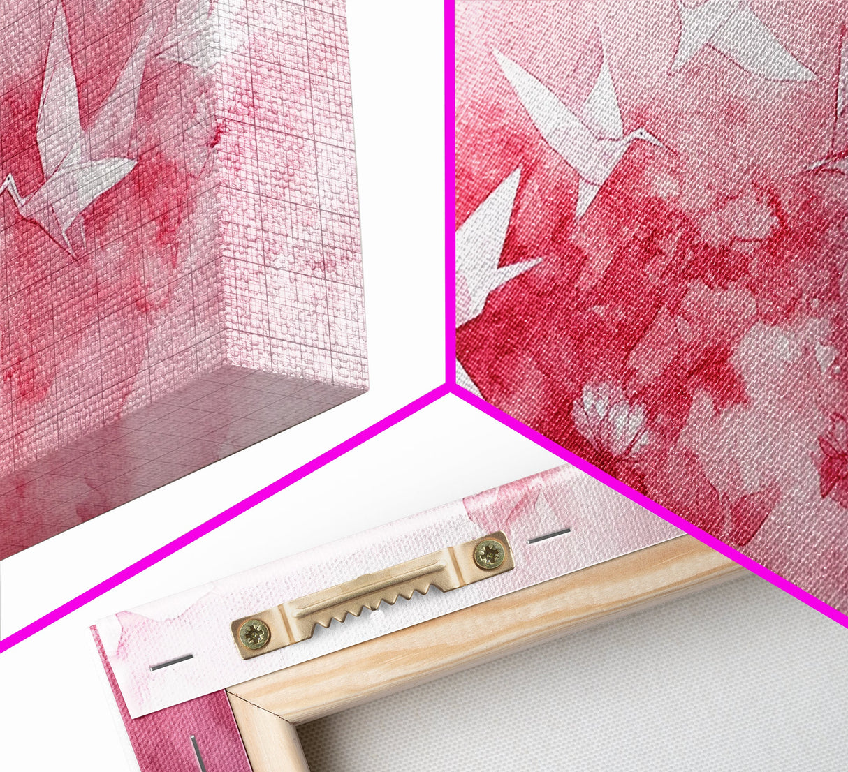 Origami Crane Flight Framed Canvas Print Featuring Pink Wall Art Whimsical Art Long Narrow Wall Art Minimalist Rustic Living Room Decor