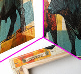 Abstract Bull Duo Framed Canvas Print Rustic Wall Art Geometric Bull Art Living Room Decor Bull and Bear Art Rustic Farmhouse Art