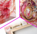 Pink Gemstone Jewelry Canvas Print, Feminine Elegant Artwork, Glamorous Rose Painting, Living Room Wall Art, Unique Decorative Gift