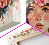 Floral Crown Canvas Print | Goddess Art Print | Pink Abstract Art | Romantic Woman Art | Boho Bedroom Decor Framed Canvas Print