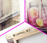 Lemonade Jars Canvas Print | Lemon Painting | Food Review Kitchen Art | Rustic Farmhouse Wall Art | Summer Kitchen Decor Canvas Print