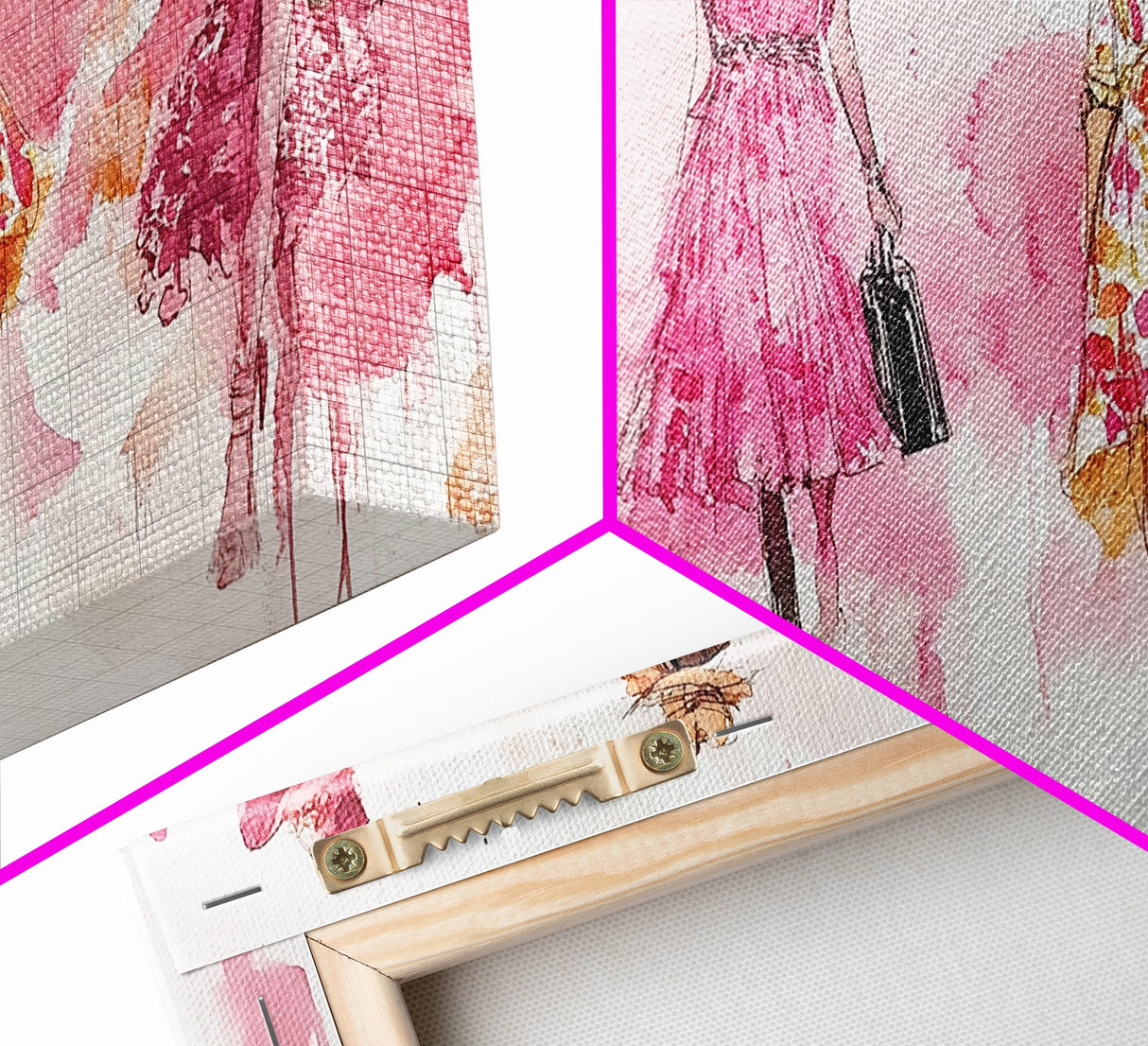 Fashion Sketch Canvas Print Pink Wall Art Whimsical Decor Fashionista Gift Idea Artistic Living Room Accent Modern Feminine Aesthetic