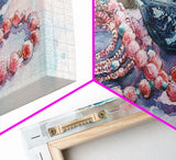 Beaded Necklace Canvas Print | Whimsical Boho Jewelry Wall Art | Pink and Blue Pastel Artwork | Feminine Room Decor | Gift Idea for Her