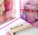 Cupcake Row Canvas Print | Whimsical Sweet Treats Wall Art | Kitchen Dessert Artwork | Pastel Food Lover's Decor | Light Pink Whimsical Art