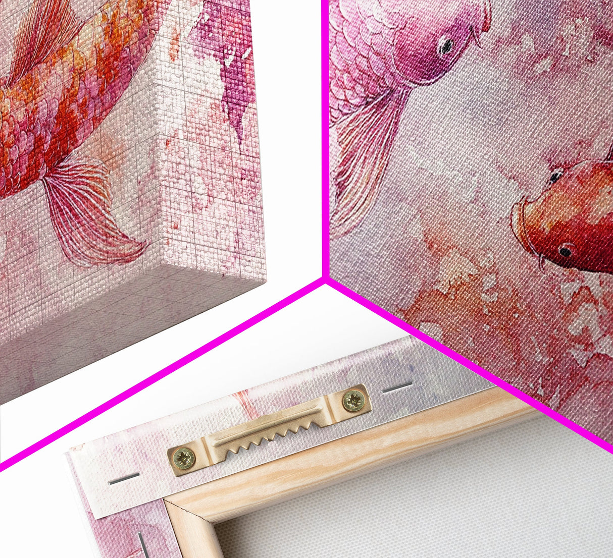 Koi Fish Painting Canvas Print Pink and Orange Wall Art Above Sofa Art Nautical Decor Gift Idea Whimsical Art Bedroom Decor