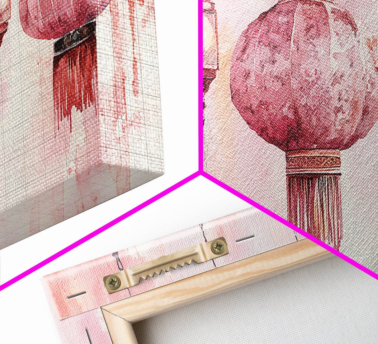 Pink Lanterns Canvas Print Chinoiserie Wall Art Moroccan Wall Art Whimsical Art Living Room Art Rustic Decor Fall Gift Idea
