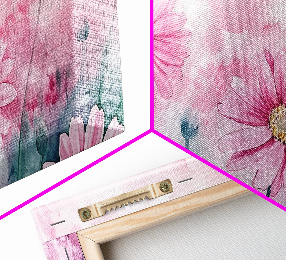Wildflower Painting Canvas Print, Vibrant Daisy Wall Art with Light Pink Abstract Background, Whimsical Art for Bedroom Decor