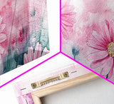 Wildflower Painting Canvas Print, Vibrant Daisy Wall Art with Light Pink Abstract Background, Whimsical Art for Bedroom Decor