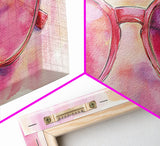 Pink Sunglasses Painting Framed Canvas Print, Whimsical Art Decor, Light Pink Wall Art, Retro Fashion Gift Idea, Original Artwork