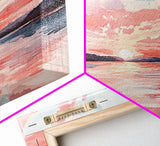 Serene Pink Sunset Canvas Print | Coastal Landscape Art | Nautical Wall Decor | Bedroom Above Bed Art | Horizontal Panoramic Artwork