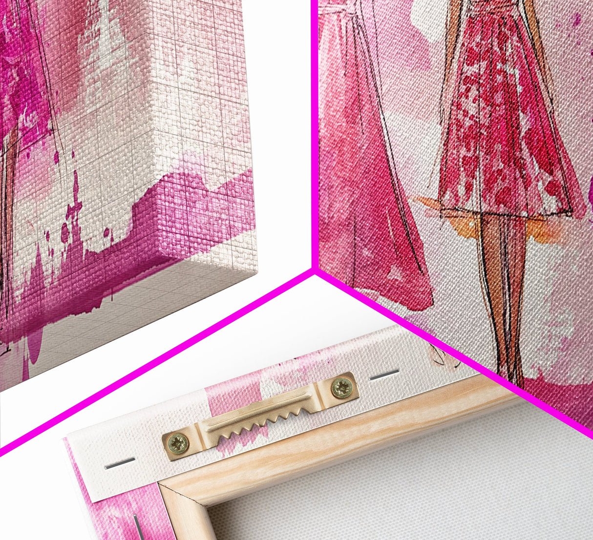 Chic Pink Dress Canvas Print | Fashion Inspired Artwork | Retro Pink Abstract Wall Art | Bedroom or Boutique Framed Decor | Trendy Art