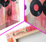 Vinyl Record Wall Art Framed Canvas Print, Pink Orange Abstract Music Art, Retro Living Room Art Minimalist Gift Idea Her
