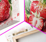 Strawberry Still Life Canvas Print - Bright Red Fruit Rustic Kitchen Art Food Review Artwork Light Pink Wall Art Rustic Decor
