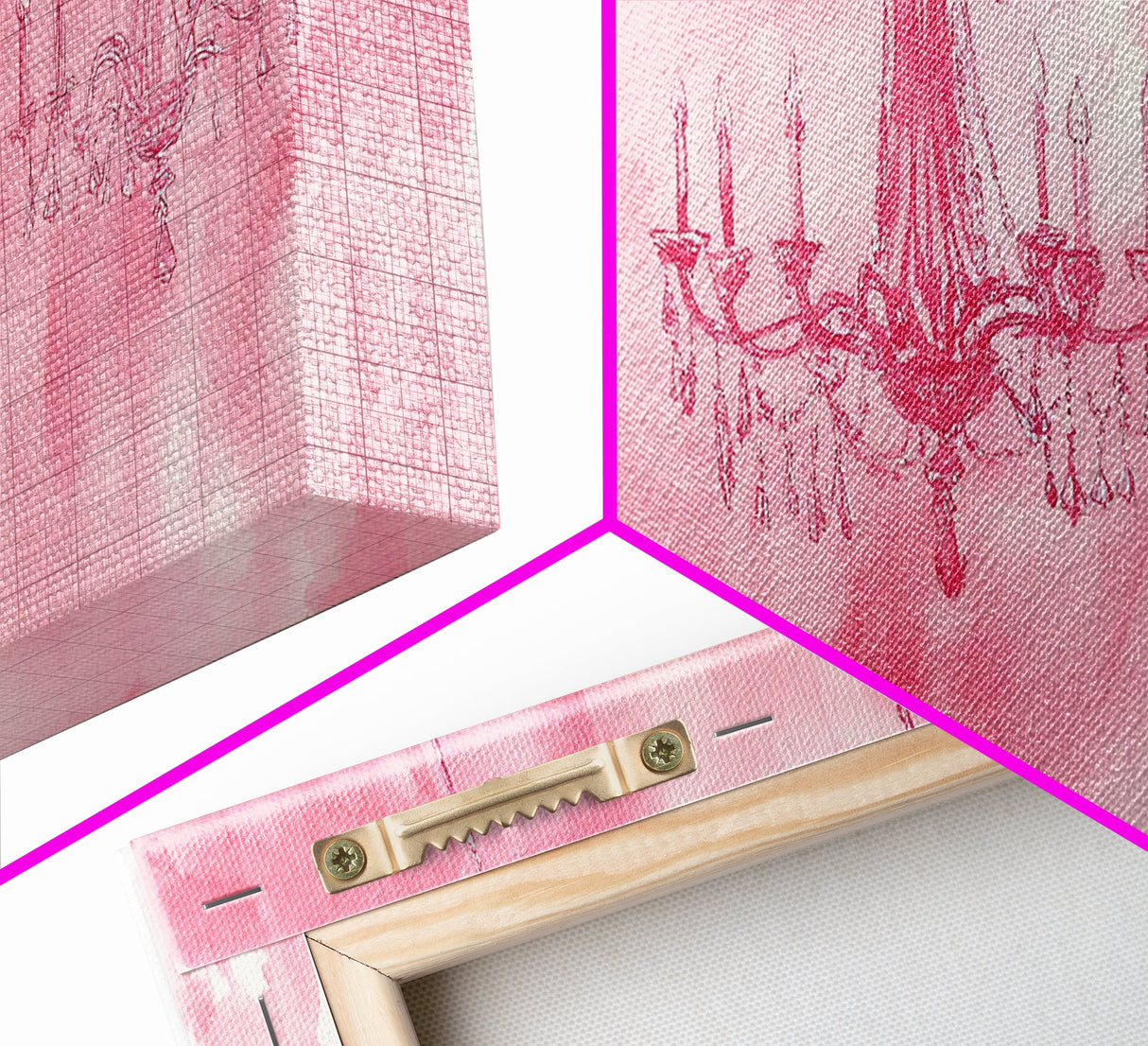 Vintage Chandelier Canvas Print in Soft Pink, Elegant Rustic Wall Art with Wabi Sabi Aesthetic, Perfect Guest Room or Living Room Art