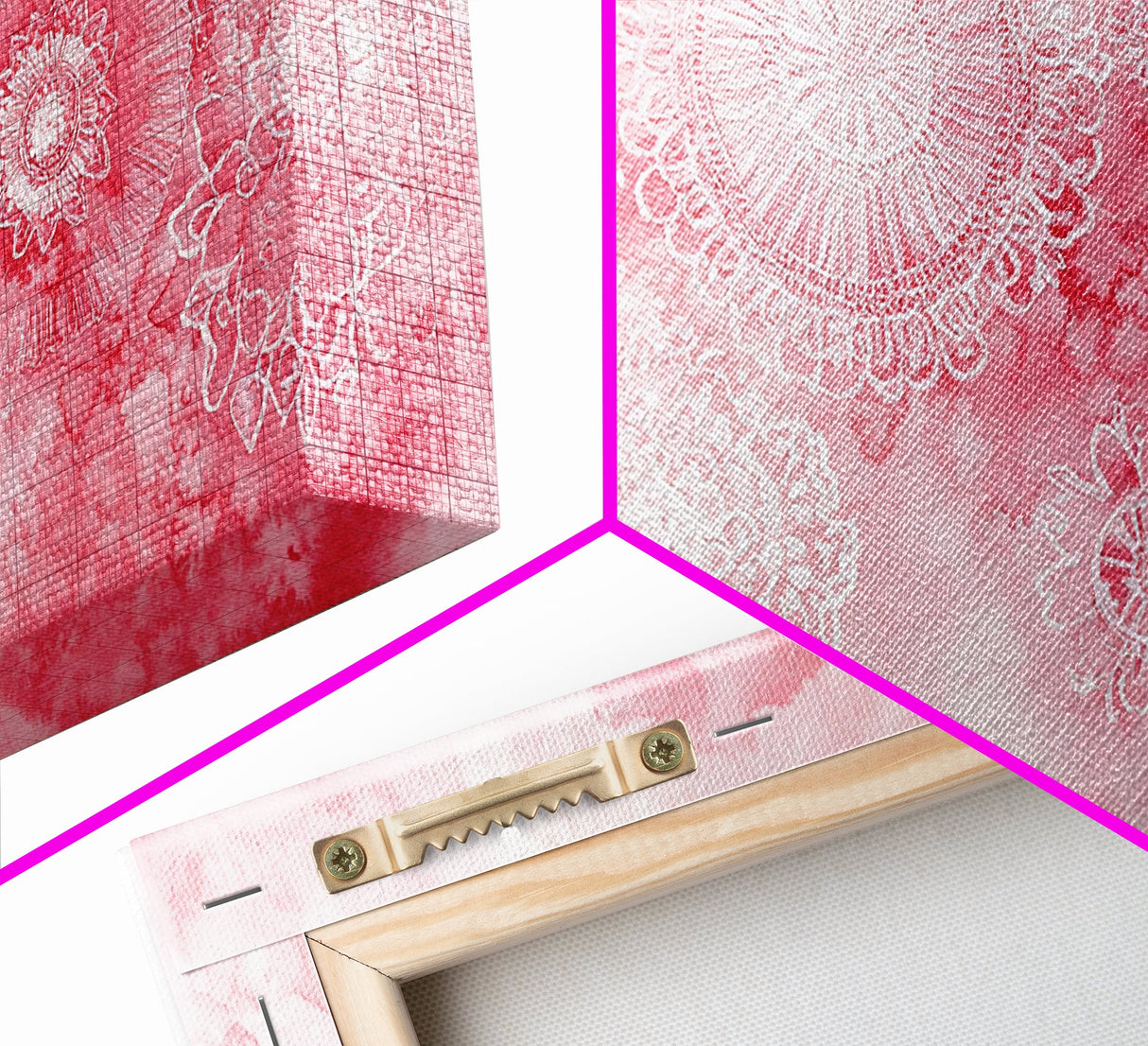 Intricate Lace Pattern Framed Canvas Print, Sacred Geometry Art, Light Pink Abstract Wall Art, Feminine and Minimalist Home Decor