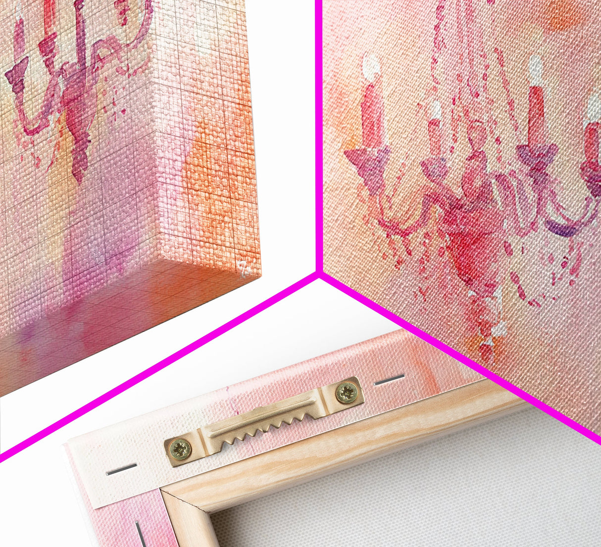Elegant Chandeliers Canvas Print Romantic Lighting Artwork Pink Orange Wall Art Living Room Aesthetic Rustic Home Decor Artwork