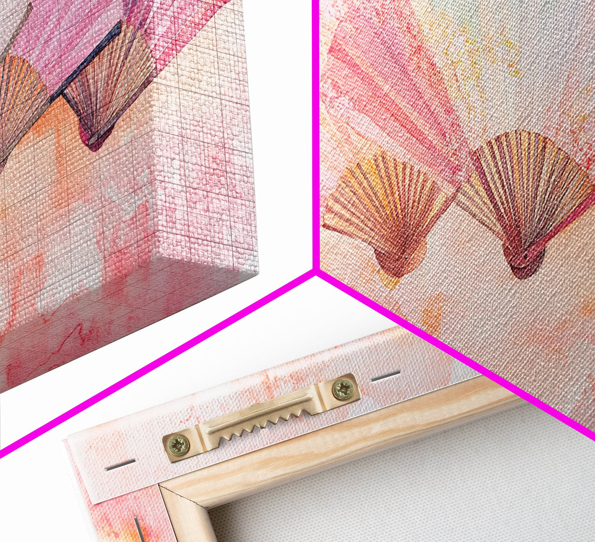 Fan Arrangement Canvas Print | Moroccan Wall Art, Chinoiserie Wall Art, Wabi Sabi Art, Light Pink Decor, Extra Wide Wall Art, Above Sofa Art