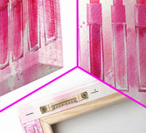 Elegant Lipsticks Display Painting as Pink Abstract Wall Art on Canvas Print, Makeup Collector Vanity or Bedroom Accent Decor