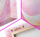 Crescent Moon and Stars Design in Pink Wall Art Style on Framed Canvas Print, Nursery or Bedroom Light Pink Whimsical Art