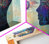 Vibrant Abstract Woman Framed Canvas Print -Abstract Goddess Wall Art - Artistic Brain Art- Geometric Wall Art
