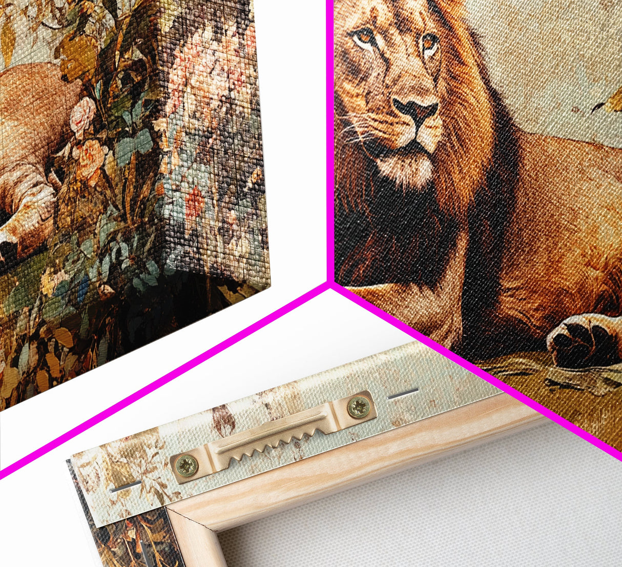 Regal Lion in Wildflowers Framed Canvas Print, Safari Wildlife Painting, African Rustic Wall Art, Boho Nature Decor, Animal Kingdom Art