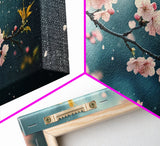 Blossoming Cherry Branch Framed Canvas Print Japanese Style Rustic Decor Great Gift Idea Botanical Prints Beautiful Bedroom Wall Art