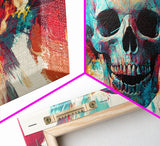 Abstract Skull Art Framed Canvas Print, Moody Colorful Halloween Wall Decor, Unique Living Room Art, Vibrant Therapy Art Gift Idea