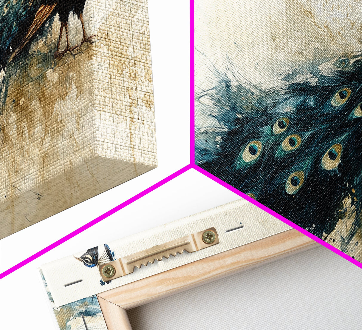 Stunning Peacock Art Framed Canvas Print, Bold Wildlife Wall Decor, Moody Nature Painting, Bedroom Above Sofa Art Gift Idea