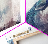 Watercolor Peacock Art Canvas Print, Moody Wildlife Wall Decor, Above Couch Living Room Art, Unique Nature Gift Idea Him Her