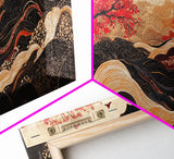 Japanese Inspired Framed Canvas Print Featuring Chinoiserie Wall Art and Autumn Tree Painting Unique Horizontal Living Room Art