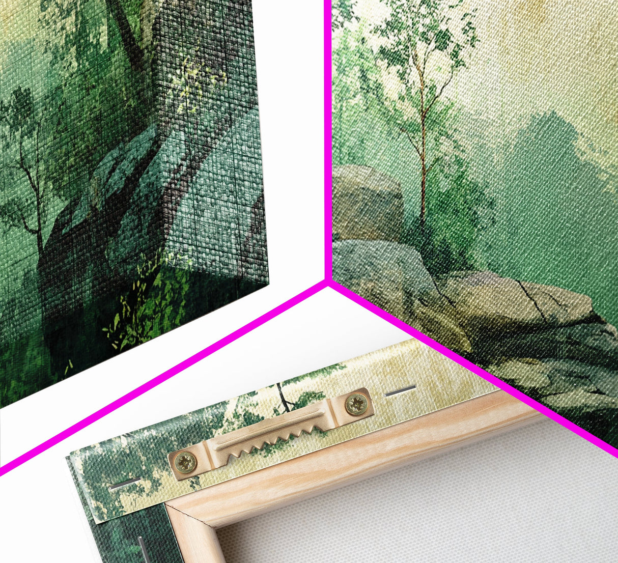 Green Forest Serenity Framed Canvas Print with Mountain Landscape Art and Sage Green Wall Art Perfect Living Room Rustic Decor