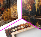 Autumn Birch Tranquility Framed Canvas Print with Birch Tree Painting and Fall Wall Art Rustic Art for Living Room Wall Decor