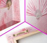 Trio of Elegant Fans Canvas Print, Minimalist Boho Pink Artwork, Oriental Fan Wall Art for Bedroom, Light Pastel Wall Decor Idea