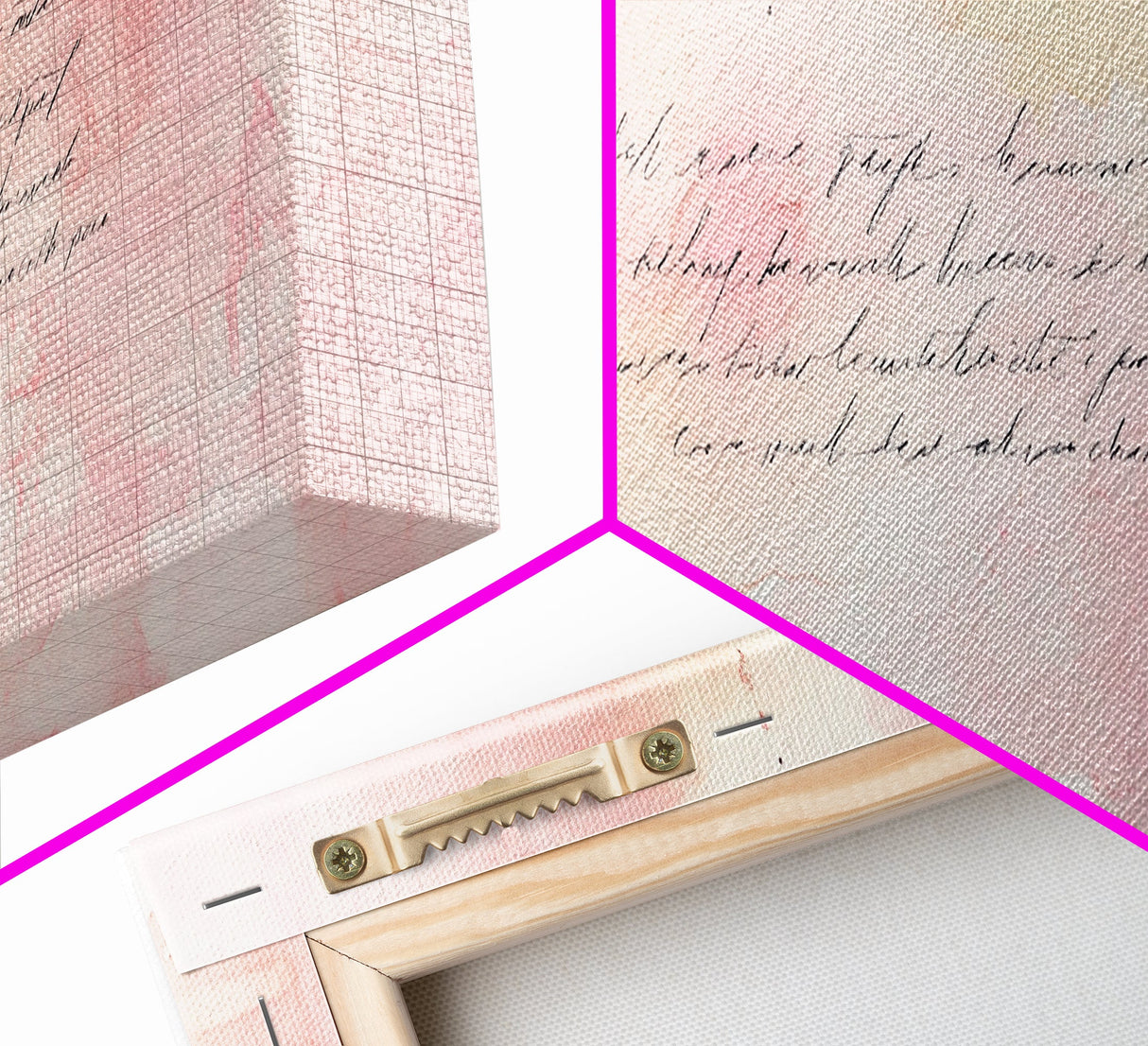 Romantic Calligraphy Canvas Print with Pink Abstract Art, Minimalist Wabi Sabi Aesthetic, Bedroom or Living Room Horizontal Wall Art