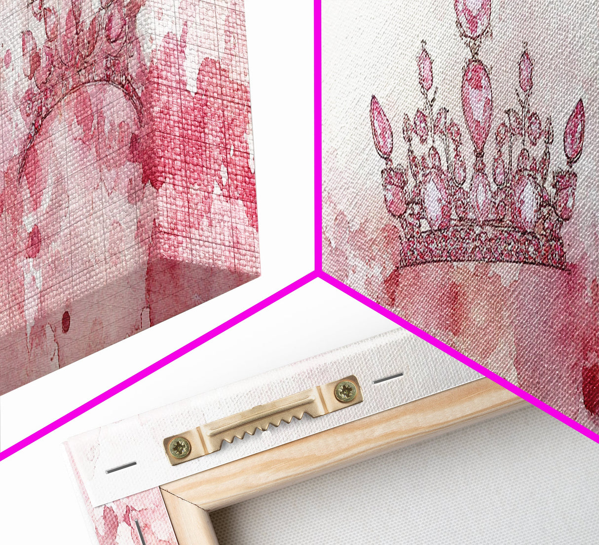 Royal Tiaras Canvas Print Pink Abstract Art Whimsical Decor Goddess Art Wall Art Bedroom Art Princess Aesthetic Horizontal Decor