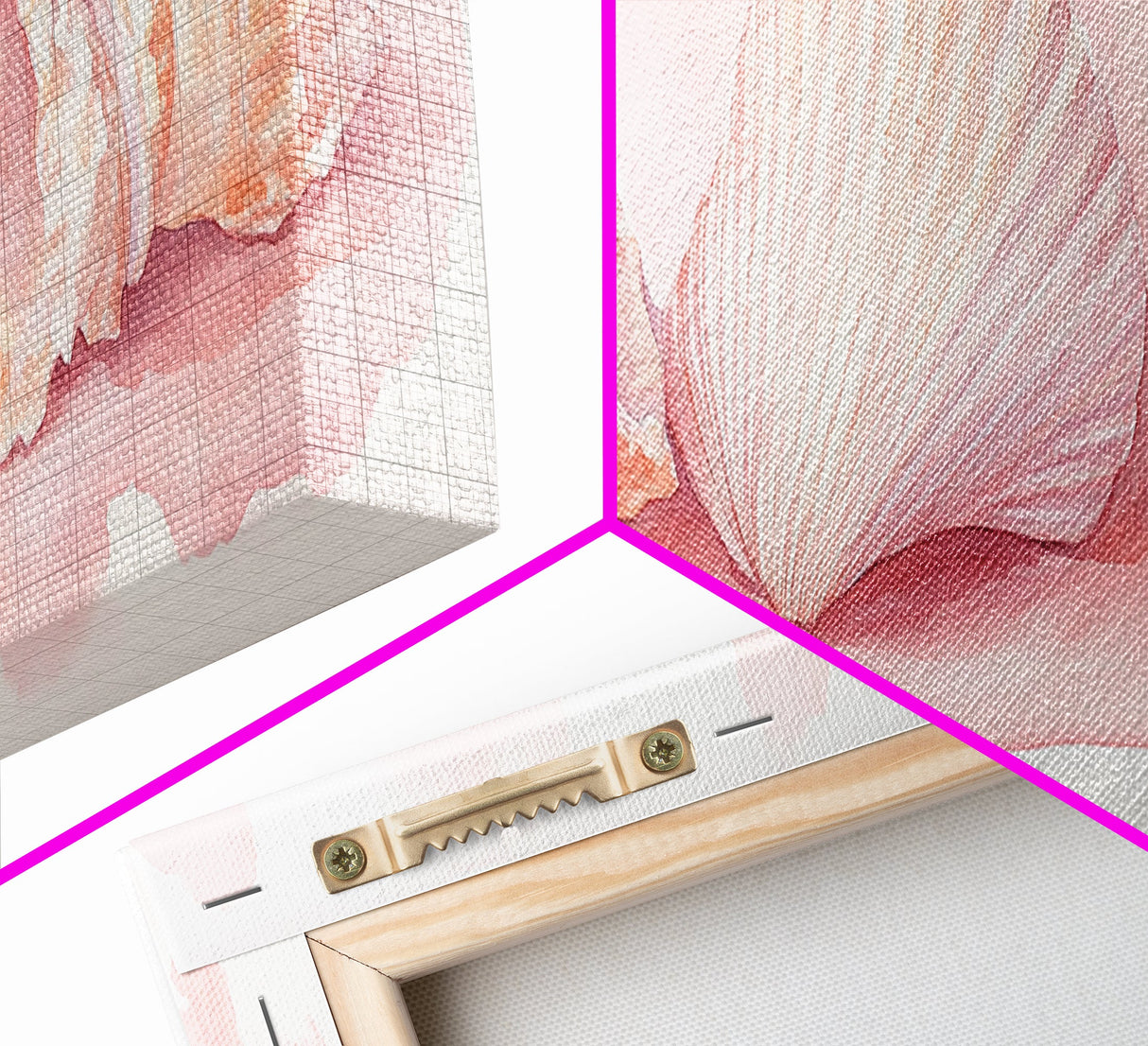 Shell Painting Framed Canvas Print Featuring Coastal Shells in Pastel Pink, Nautical Decor Idea, Horizontal Coastal Artwork
