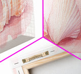 Shell Painting Framed Canvas Print Featuring Coastal Shells in Pastel Pink, Nautical Decor Idea, Horizontal Coastal Artwork