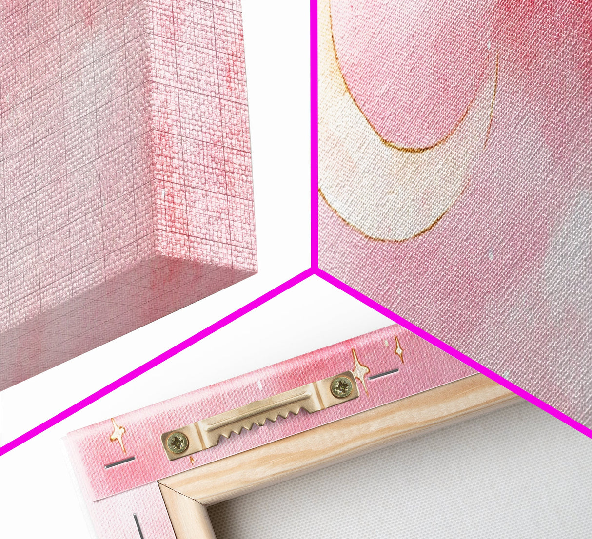 Crescent Moon Canvas Print Light Pink Wall Art Whimsical Night Sky Decor Bedroom Artwork Minimalist Boho Dreamy Gift Idea
