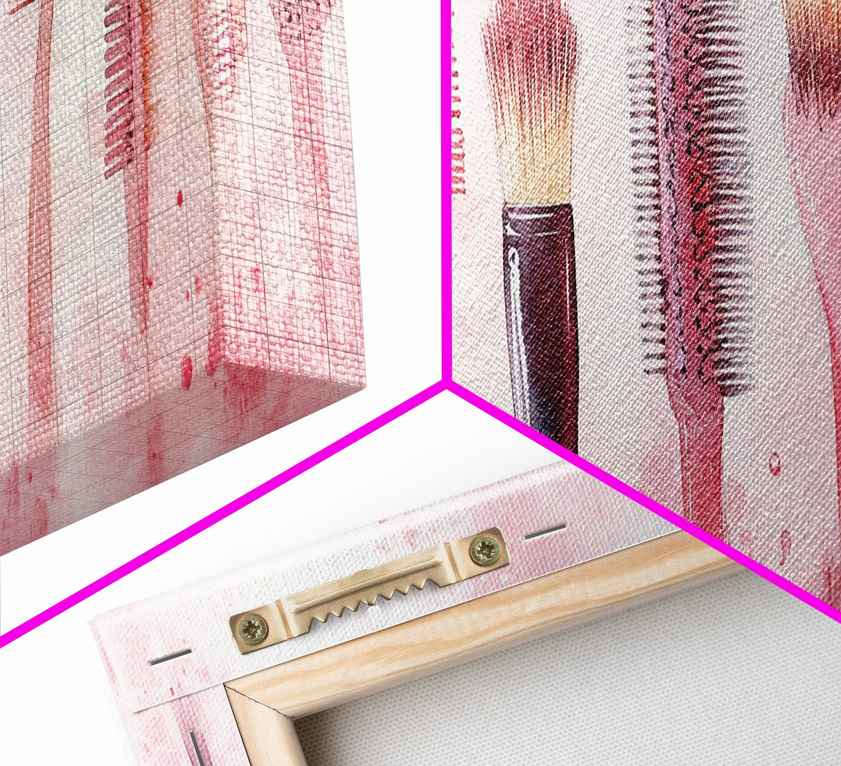 Light Pink Combs and Brushes Wall Art, Framed Canvas Print, Feminine Whimsical Art, Makeup Room Wall Art, Girly Room Decor