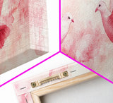 White Doves in Flight Artwork, Framed Canvas Print, Angelic Light Pink Wall Art, Whimsical Bedroom Decor, Feminine Spring Style