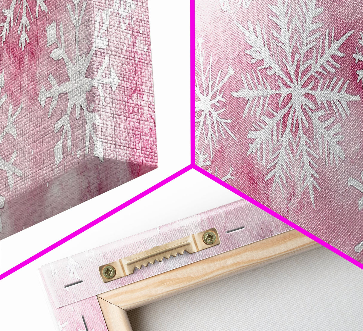 Delicate Snowflake Art Framed Canvas Print Light Pink Wall Art Minimalist Winter Décor Bedroom Living Room Artwork Horizontal Gift