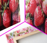 Framed Canvas Print of Bright Strawberry Botanical Prints in Pink for Rustic Kitchen Wall Art or Farmhouse Dining Room Decor