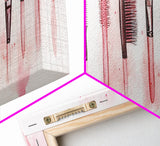 Framed Canvas Print of Makeup Brushes and Combs in Pink Ideal Gift Idea with Whimsical Art for Vanity or Beauty Room Wall Decor