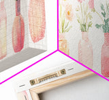 Wildflower Botanical Prints Framed Canvas Print Light Pink Wall Art Living Room Decor Horizontal Rustic Floral Painting