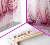 Whimsical Macarons Pink Wall Art Framed Canvas Print Extra Wide Horizontal Dessert Painting Food Review Kitchen Art