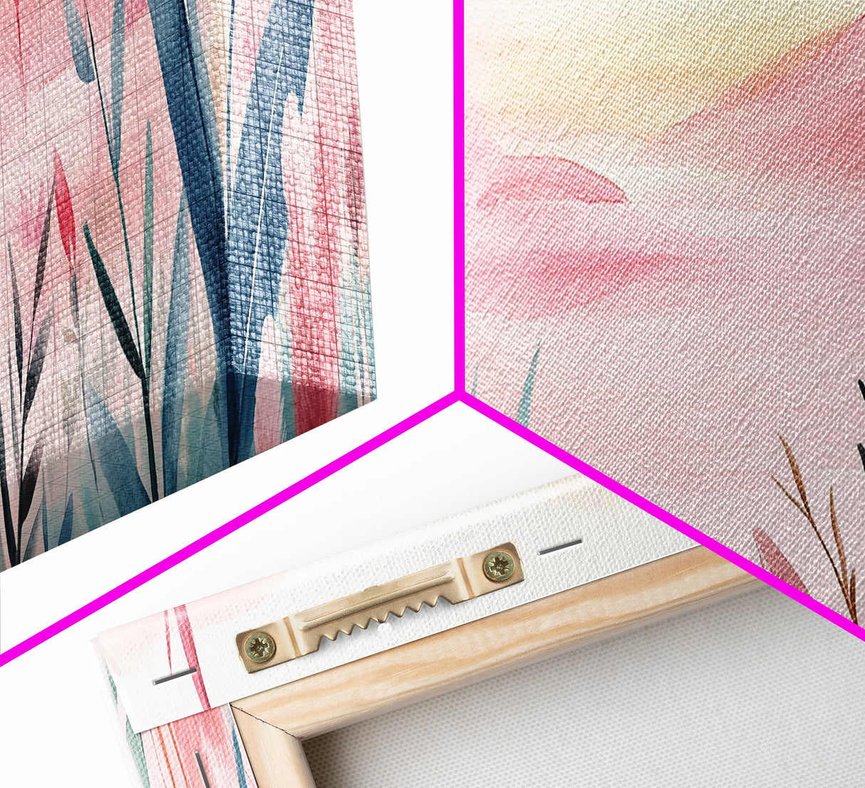 Wildflower Horizon Canvas Print, Light Pink Coastal Landscape Art, Panoramic Wall Art, Above Sofa Decor, Nature-Inspired Artwork