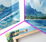 Serene Coastal Landscape Framed Canvas Print - Vibrant Hawaii Art, Nautical Beach Wall Decor, Panoramic Ocean Painting, Living Room Art