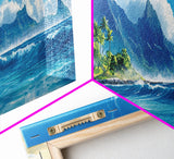 Tropical Paradise Beach Framed Canvas Print - Panoramic Hawaii Coastal Painting, Nautical Wall Art, Ocean View Living Room Wall Decor